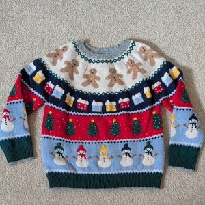 Mini Boden Striped Knit Sweater in Green, Navy & Cream Holiday 6-7y